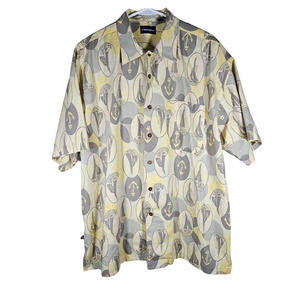 West Marine Mens Short Sleeve Boat Shirt Hawaiin Style Yellow Gray XL‎ Cotton
